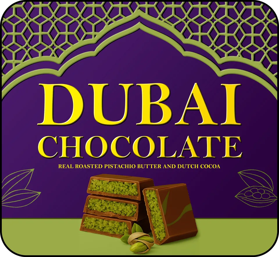Dubai Chocolate — Swirl World flavour label