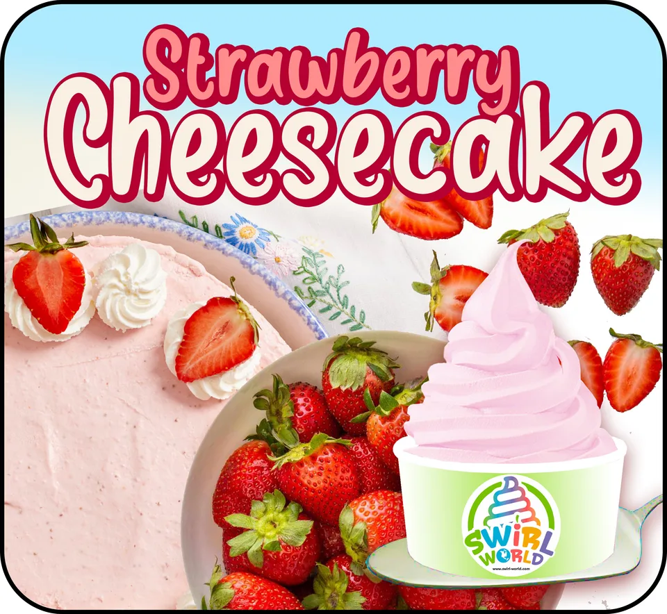 Strawberry Cheesecake — Swirl World flavour label